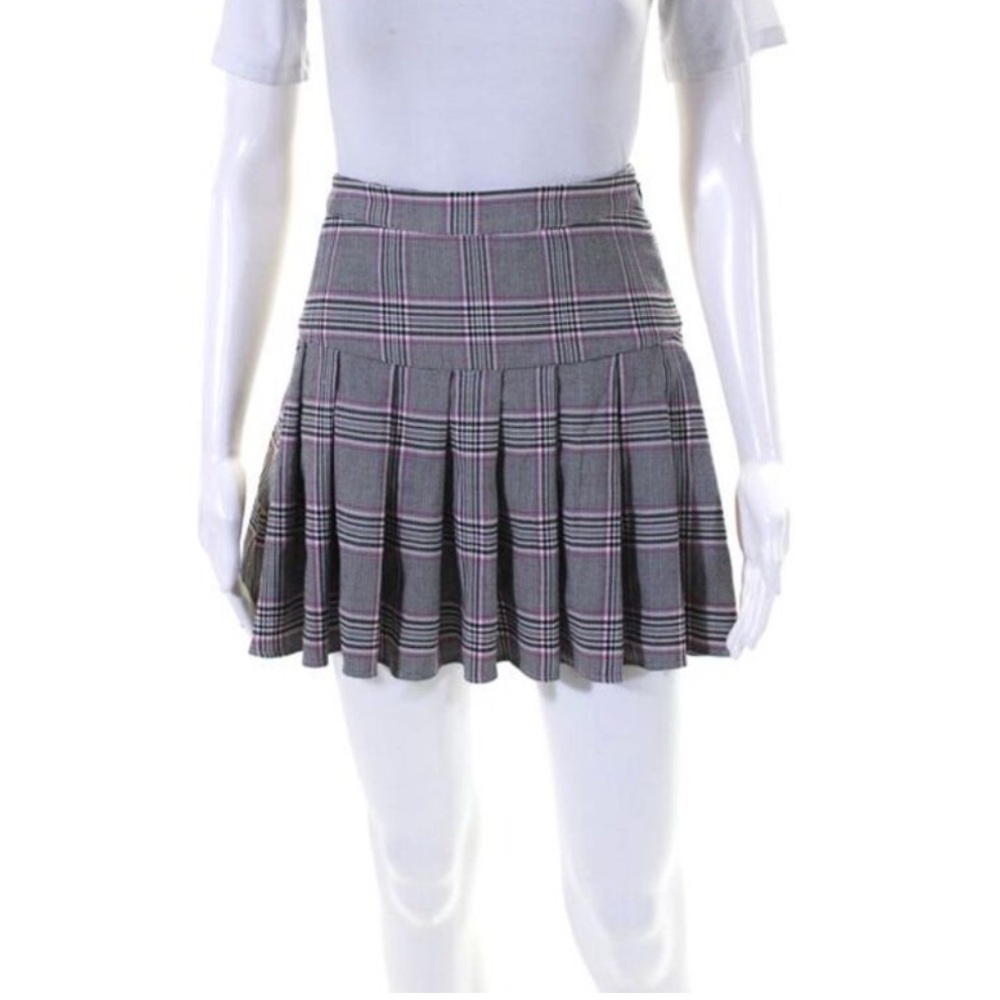 NBD X Naven Womens Gray Pink Plaid Mini Skater Skirt Size XS